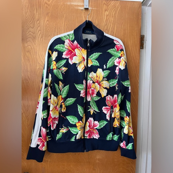 Polo by Ralph Lauren hibiscus Blue and Yellow Bomber Track Jacket L